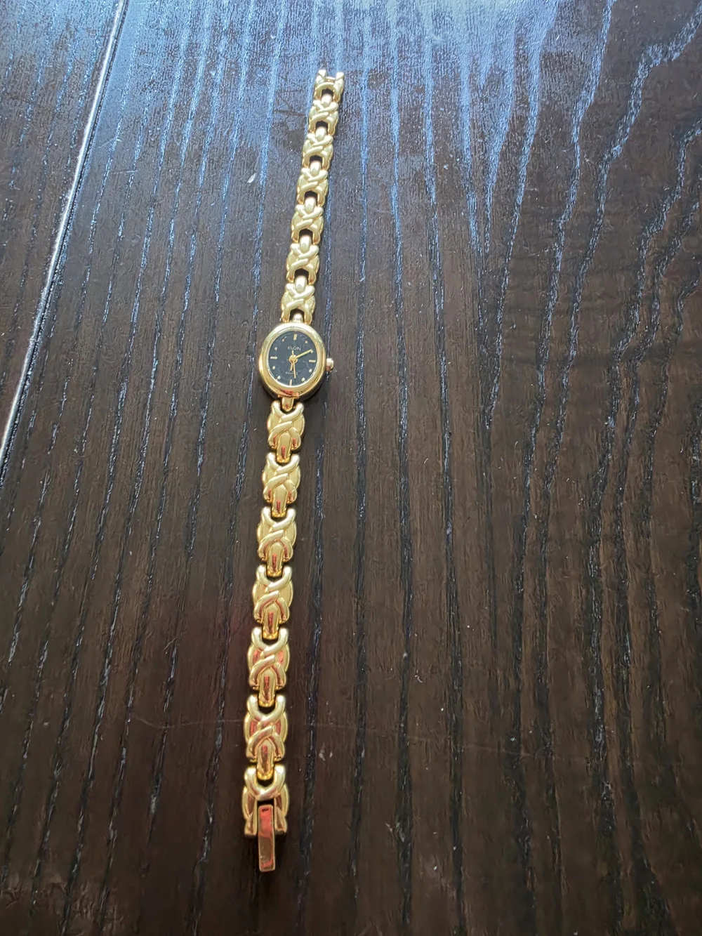 Gold-Tone Women's Linked Bracelet Watch with Black Dial